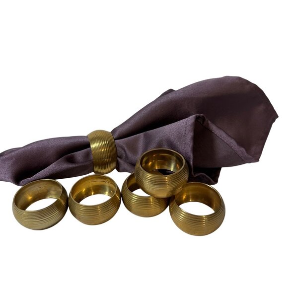 Brass Napkin Rings Set Of 6 MCM Ribbed Design For Elegant Table Setting - Picture 2 of 3